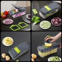 Multifunctionele roestvrijstalen groentehakker 15-in-1 handmatige ui-aardappel-snijder fruitsnijder makkelijk schoon te maken professionele keuken