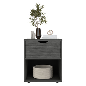 Nightstand End Table 19.7 H Light Gray with <b>Open</b> Shelf <b>Storage</b> Drawer Bedroom Furniture - Product Image 5