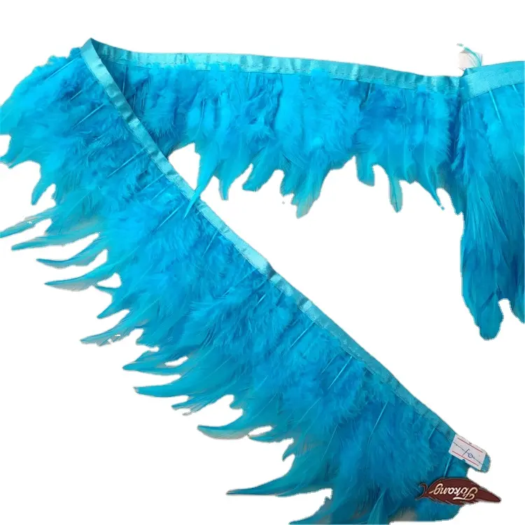 Wholesale Blue Rooster Saddle Hackle Feather Fringe Cheap Natural Rooster Feather Trims