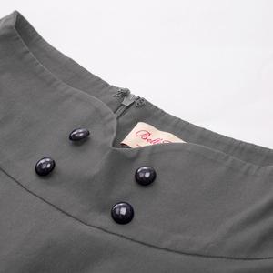 Womens Vintage Solid Color Button Decorated High Waist Flared A-Line <strong>Black</strong> <strong>Pleated</strong> <strong>Skirt</strong> - Product Image 5