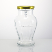 Pot à miel en verre de forme unique personnalisé par le fabricant, amphore de 280 ml, récipient de stockage alimentaire, pot à confiture avec couvercle à oreilles