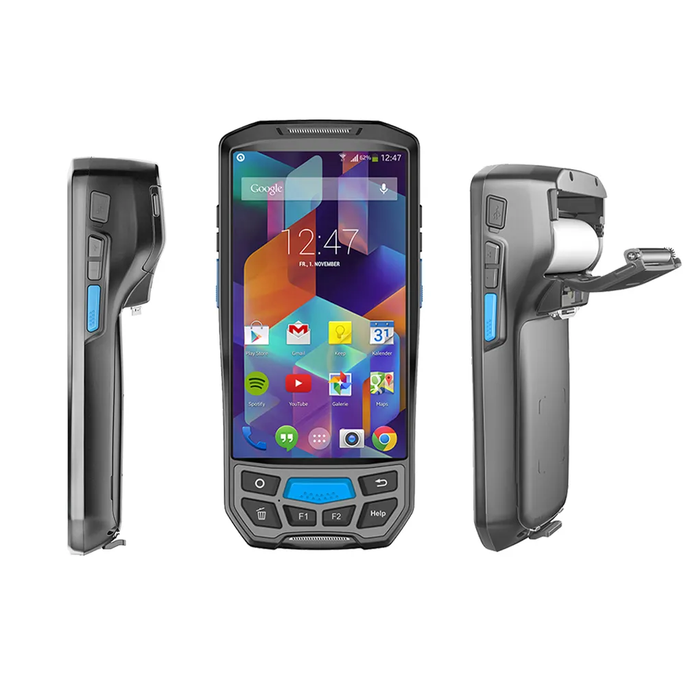 5.0 Inch Layar Sentuh Genggam 1D 2D Bar Code Scanning NFC RFID Reader Android PDA Scanner dengan Built In Thermal printer