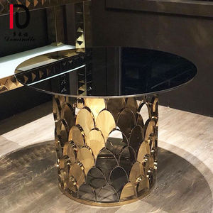 Hecho de oro de Acero Inoxidable base superior de cristal de la boda, mesa de comedor de muebles - Product Image 4