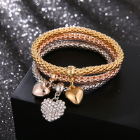 Bracelets à breloques à la mode pour femmes ensemble 3 pièces cristal hibou coeur éléphant ancre pendentifs strass Bracelets à breloques Bracelets