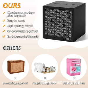Tirelire en bois pour enfants de 8 à 13 ans, boîte de défi d'épargne avec grille de numéros pour la réalisation de leurs objectifs d'épargne - Product Image 5