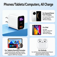 Chargeur rapide PD PPS 30W 45W 1C1A USB C USB A avec affichage numérique, prise US, chargeur de téléphone portable