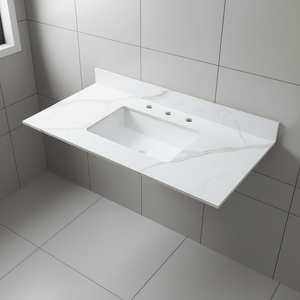 Montary Bathroom Vanity Top 43x22 Inch Sintered Stone White 3 Faucet Holes <b>Rectangle</b> Contemporary Design - Product Image 2