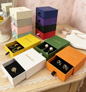 Solid Color Square Paper Jewelry <b>Box</b> with Velvet Lining Drawer Design for <b>Earrings</b> & Rings Packaging Customizable Logo - Product Image 1
