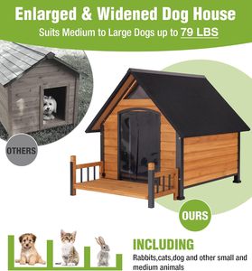 Large Wooden Dog House Outdoor Weatherproof with Porch Chew-Proof Kennel Roof, for <b>Small</b> Medium Dogs - Product Image 5