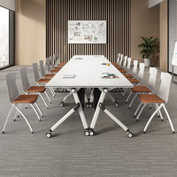 Table de formation pliable, ensemble table et chaises de conférence, bureau d'étude double multifonctionnel long et mobile