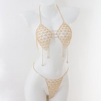 Ensemble Harnais en Strass Doré Liquide Esthétique Baddie, Tenue de Soirée Clubbing Énergie Personnage Principal