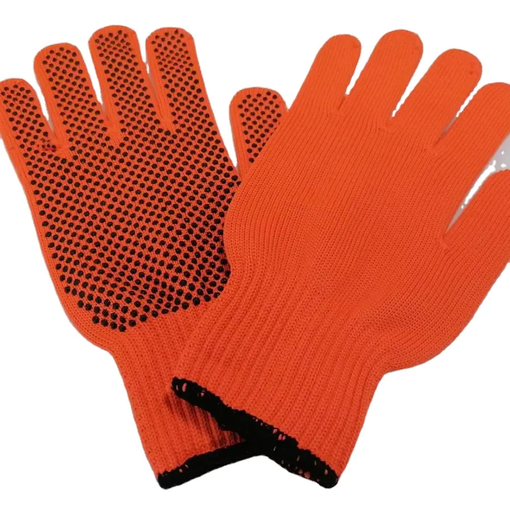Chất lượng cao PVC huỳnh quang màu cam màu vàng Dot an toàn phù hợp với găng tay Polyester Vàng chống cắt polyester an toàn phù hợp với găng tay Polyester