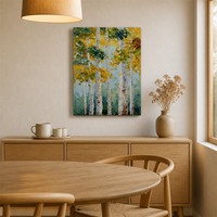 Peinture à l'huile personnalisée peinte à la main Forêt de bouleaux Automne Art mural Toile Texture Impasto Décoration intérieure Salon Chambre