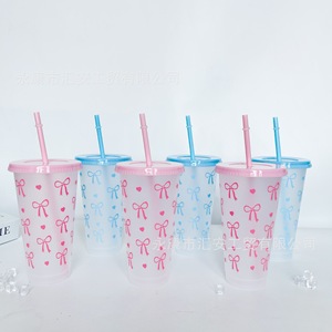 Gobelets à nœud rose de 24 oz avec paille et couvercle Gobelet de voyage en plastique Preppy réutilisable Cadeau d'anniversaire Fournitures de douche nuptiale Décorations - Product Image 5