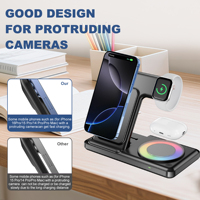 Chargeur sans fil 3 en 1 avec charge rapide (15W), indicateur LED, design magnétique et veilleuse pour téléphones et montres connectées