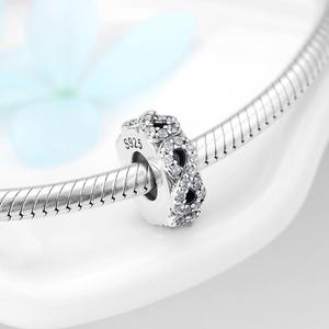 Perles numérotées 8 en argent sterling 925 véritable, perles blanches avec fermoir et entretoises en zircon cubique transparent, breloques pour bracelet, fabrication de bijoux pour femme, vente en gros - Product Image 5