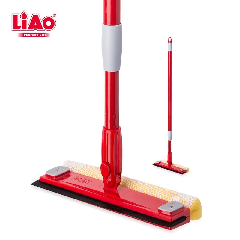 LiAo telescopic long handle window squeegee dual sided window cleaner glass wiper with sponge brush