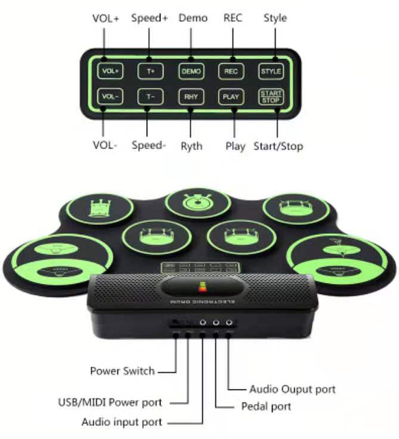 Hifing High Quality Portable Professional Digital Drum Set Drum Pads Practice Roll up Drum Kit