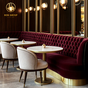 Mesa Redonda de Mármol Rojo de Lujo, Sofá de Terciopelo, Sillas de Espera para Hoteles, Cafeterías y Restaurantes, Muebles con Mesa para Cafetería - Product Image 1