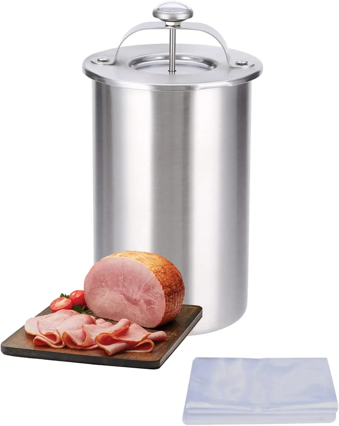 Kitchen Cooking Tools Bacon Ham Maker Metal Ham Press Maker Stainless Steel Meat Press Ham Maker with Thermometer Sandwich Deli