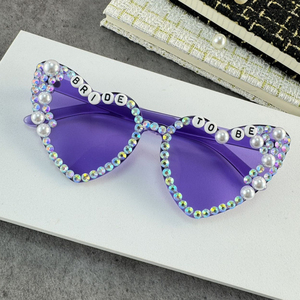Occhiali da sole con lenti sfumate per feste alla moda strass a forma di cuore giallo per PC decorazione con perla Oversize Cat Eye sposa Be - Product Image 5