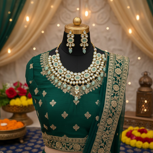 Exquisite Gold Plated Mint Green Kundan Stone and <b>Beads</b> Necklace Jewelemarket a Dazzling Fine Jewelry <b>Set</b> 11151663MG - Product Image 3
