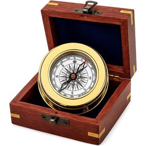Brass Shine <b>Compass</b> with Analog Dial Handheld Wooden Box Portable Hiking Camping Navigation Gift Home Decor - Product Image 1