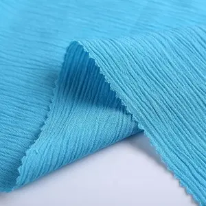 Comfortable woven 100% viscose crinkle chiffon fabric for scarf crepe blue eco-friendly