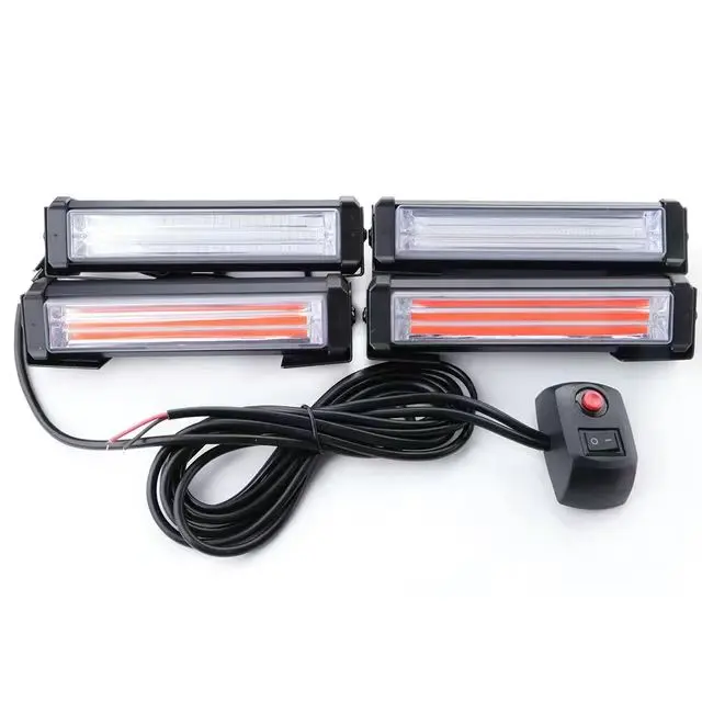 Led Flashing 4 COB Beacon Warning Grille Light Red/blue/yellow/white/green Emergency Strobe light bar