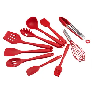 주방기구 세트 붉은 색 10 조각 실리콘 주방 도구 요리 비 스틱 도구 세트 요리