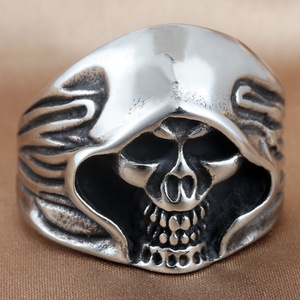Skull <b>Ring</b> Men's Stainless Steel Silver Geometric Skeleton Design Punk Jewelry Gift 213045 - Product Image 1