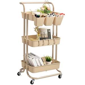 <span class=keywords><strong>Carrello</strong></span> mobile a 3 livelli, <span class=keywords><strong>carrello</strong></span> di stoccaggio in metallo con ruote chiudibili a chiave e ganci per appendere - Product Image 6