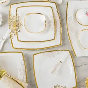 Nordic Fine Bone China <b>Square</b> Dinnerware <b>Sets</b> with Gold Rim Porcelain Tableware <b>Plates</b> and Dishes Luxury Nordic Style - Product Image 6