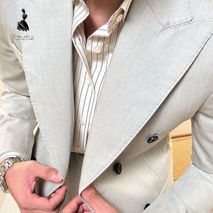 Traje de doble botonadura estilo italiano de fábrica YZ <span class=keywords><strong>para</strong></span> <span class=keywords><strong>hombre</strong></span>, traje formal clásico con solapa <span class=keywords><strong>para</strong></span> negocios - Product Image 5