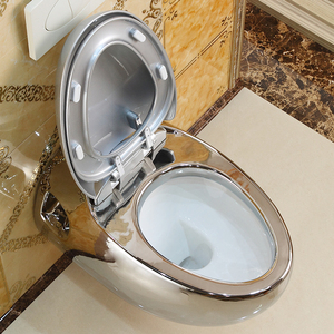 โถสุขภัณฑ์แบบแขวนผนังเคลือบเงา รูปทรงไข่ สีเงิน พร้อมถังเก็บน้ำแบบซ่อน - Product Image 6