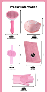 Kit pembersih mandi perawatan hewan peliharaan 5 1 sarung tangan cuci Anjing sikat mandi silikon sikat sampo anjing plastik produk pembersih hewan peliharaan Premium - Product Image 6