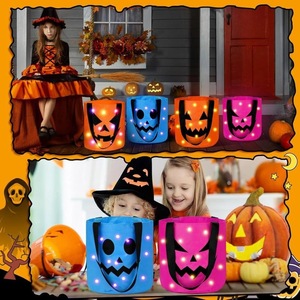 Sacs à bonbons d'Halloween lumineux pour enfants, seau à bonbons en forme de citrouille, paniers à friandises LED d'Halloween, sacs fourre-tout réutilisables pour friandises - Product Image 2