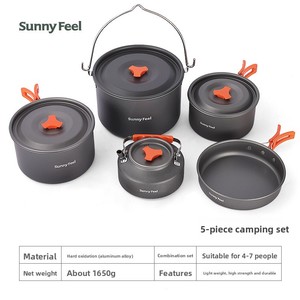 Chất lượng cao 5-mảnh cắm trại ngoài trời đồ nấu nướng treo nồi Ấm đun nước Frying Pan ngoài trời phiêu lưu bền đồ nấu nướng - Product Image 3