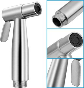 Pommeau de douche à main haute pression en acier inoxydable, finition brossée, avec buse de bidet, fixation murale simple pour salle de bain - Product Image 1