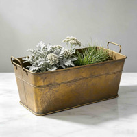 Jardinière rectangulaire en cuivre antique avec poignées, pot de fleurs vintage en métal pour décoration intérieure et extérieure, jardin, maison