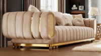 Ensemble de canapés Chesterfield de luxe en velours capitonné, canapés sectionnels en acier inoxydable pour salon, meubles pour la maison et l'hôtel
