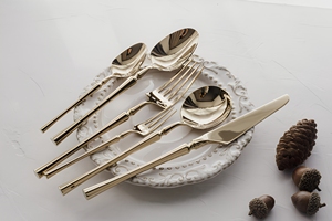Ensemble <span class=keywords><strong>de</strong></span> couverts <span class=keywords><strong>de</strong></span> luxe en acier inoxydable 304 or tour Canton manche rond couverts lourds couverts <span class=keywords><strong>de</strong></span> mariage dîner couteau cuillère fourchette ensemble - Product Image 2