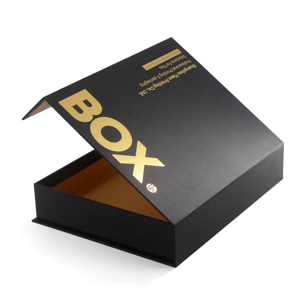 Emballage en papier noir pliable rigide de luxe avec impression personnalisée, boîte cadeau magnétique pliable en carton à fermeture magnétique avec couvercle et logo