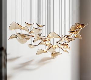 Lampadario in Vetro Personalizzato a Foglia di Loto, Lampada a Sospensione per Hotel, Villa, Soggiorno, Clubhouse, <span class=keywords><strong>Sala</strong></span> Banchetti, <span class=keywords><strong>Sala</strong></span> Espositiva, Lampada Creativa Sospesa - Product Image 5