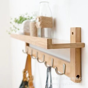 Wooden Coat Rack Wall Mounted With <b>Shelf</b> And <b>Hooks</b> For Entryway Storage Eco Friendly Rectangle Shape Customizable Size - Product Image 1