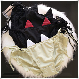 Lingerie drôle d'oreille <span class=keywords><strong>de</strong></span> chat en soie <span class=keywords><strong>de</strong></span> satin <span class=keywords><strong>de</strong></span> couleur unie culotte <span class=keywords><strong>de</strong></span> <span class=keywords><strong>dames</strong></span> sans couture <span class=keywords><strong>de</strong></span> femmes sous-vêtements - Product Image 4