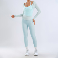 YIYI Ensemble de yoga 3 pièces : Soutien-gorge de yoga dos nu, Haut à manches longues et Legging de yoga taille haute effet push-up, très extensible et à séchage rapide