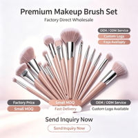 Échantillon rapide OEM ODM, logo personnalisé, 15 pièces, ensemble de pinceaux de maquillage professionnels en fibres synthétiques roses, étiquette privée, avec manche en plastique