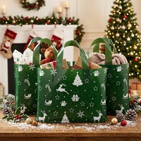 Sac fourre-tout vert imprimé thème Noël simple, réutilisable, écologique, pour boutique de cadeaux, emballage cadeau, sac plastique vide, vente en gros
