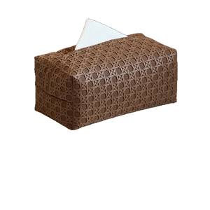 Boîte à mouchoirs en cuir de luxe, beige, marron, noir, blanc, texture rotin, imperméable, grande capacité, pour salon, chambre à coucher, voiture - Product Image 4